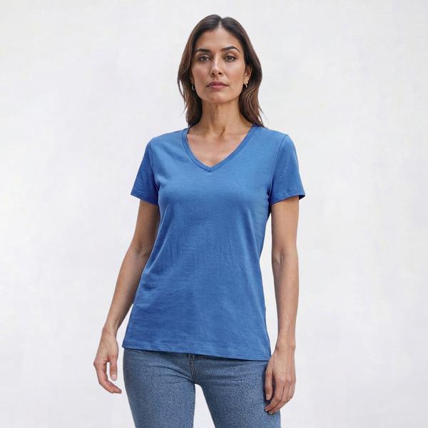 Womens Preswick & Moore(R) Solid Short Sleeve V-Neck Tee